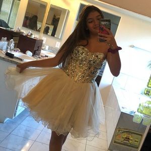 STRAPLESS GOLD BEADED DRESS!!!! Homecoming/formal